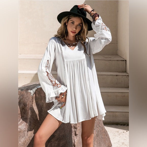 Lace Detail V-Neck Mini Dress - Picture 1 of 5